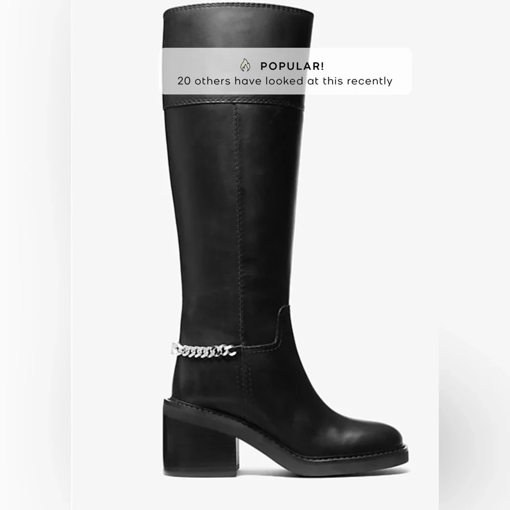 MICHAEL Kors Carlisle knee-high boots in black leather with a chain detail heel